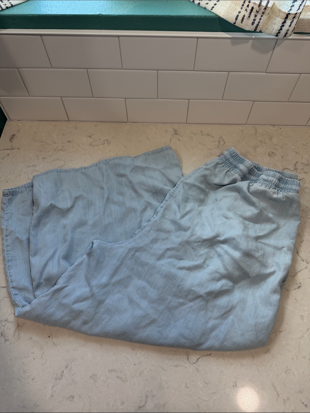 Light Blue Casual Elastic-Waist Wide Leg Pants